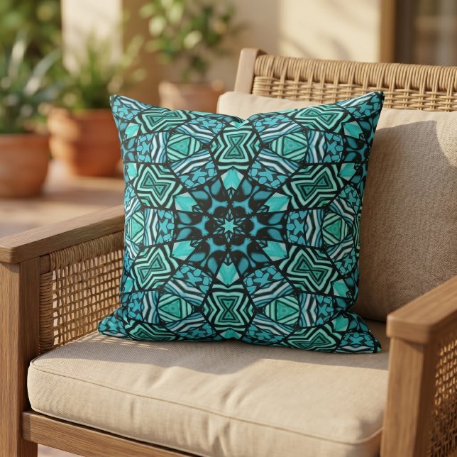 Moroccan Mediterranean Boho Tile Art Pattern Outdoor Pillow (Creator Uploaded)