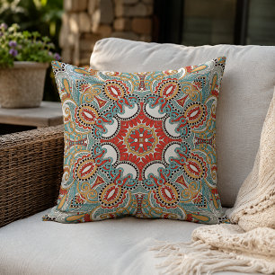 Moroccan Mediterranean Boho Tile Art Pattern Outdoor Pillow