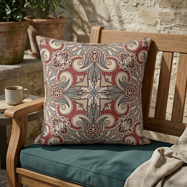 Moroccan Mediterranean Boho Tile Art Pattern Outdoor Pillow (Creator Uploaded)