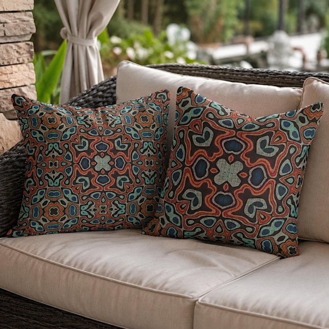 Moroccan Mediterranean Boho Tile Art Pattern Outdoor Pillow (Creator Uploaded)