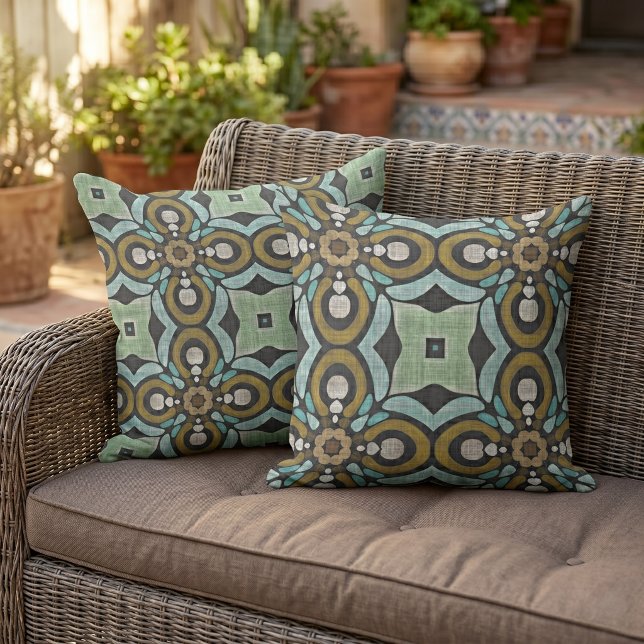 Moroccan Mediterranean Boho Tile Art Pattern Outdoor Pillow (Creator Uploaded)