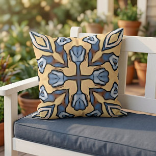 Moroccan Mediterranean Boho Tile Art Pattern Outdoor Pillow