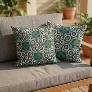 Moroccan Mediterranean Boho Tile Art Pattern Outdoor Pillow