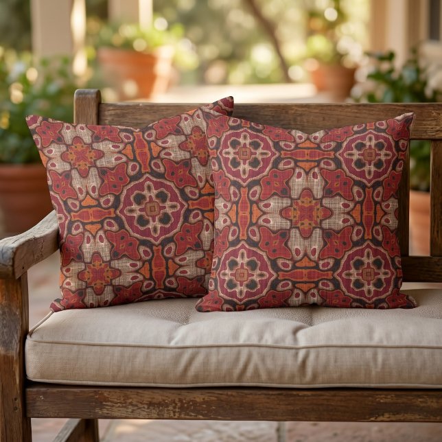 Moroccan Mediterranean Boho Tile Art Pattern Outdoor Pillow (Creator Uploaded)