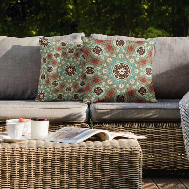 Moroccan Mediterranean Boho Tile Art Pattern Outdoor Pillow (Creator Uploaded)