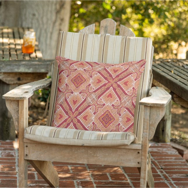 Moroccan Mediterranean Boho Tile Art Pattern Outdoor Pillow (Chair)