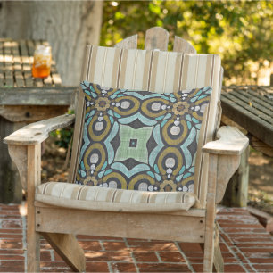 Moroccan Mediterranean Boho Tile Art Pattern Outdoor Pillow