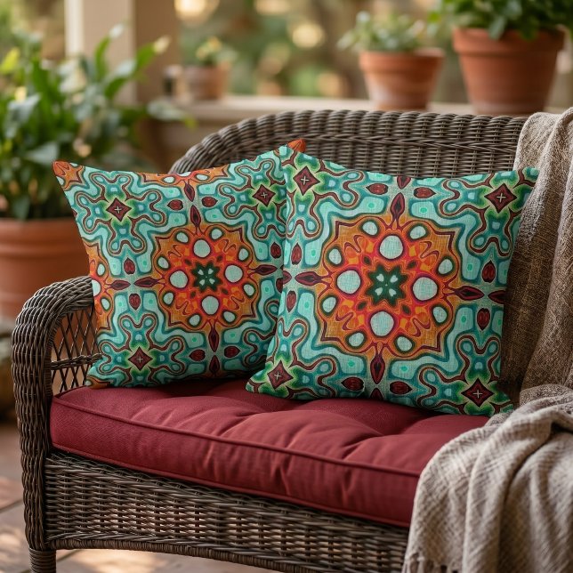 Moroccan Mediterranean Boho Tile Art Pattern Throw Pillow (Creator Uploaded)