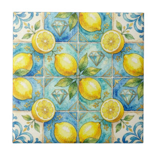 Moroccan Mediterranean Lemons and Diamonds Ceramic Tile