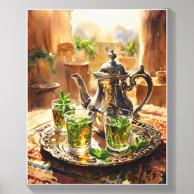 Moroccan Mint Tea Watercolor Canvas Print Photo Tile (Front Set)