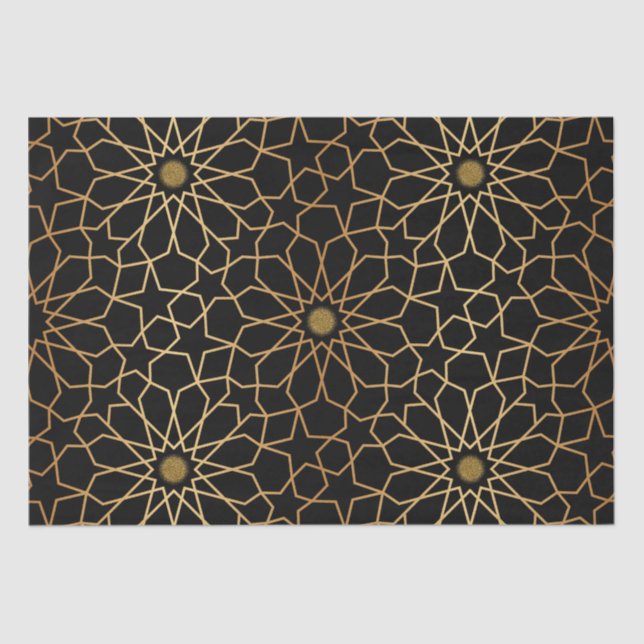 Moroccan Modern Gold Black Mediterranean Decoupage Tissue Paper (Front)