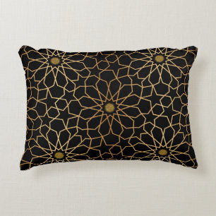 Moroccan Modern Gold Black Mediterranean Pattern Accent Pillow