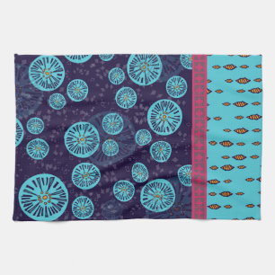 Moroccan Moonflower design tea towel blue