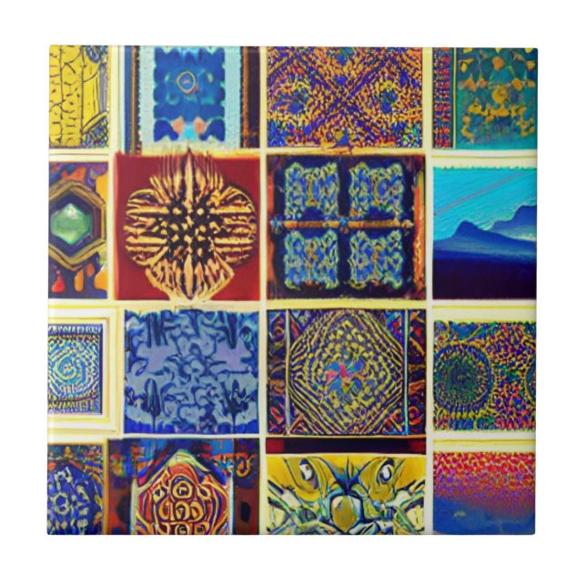 Moroccan mosaic abstract art multicolor ceramic tile (Front)