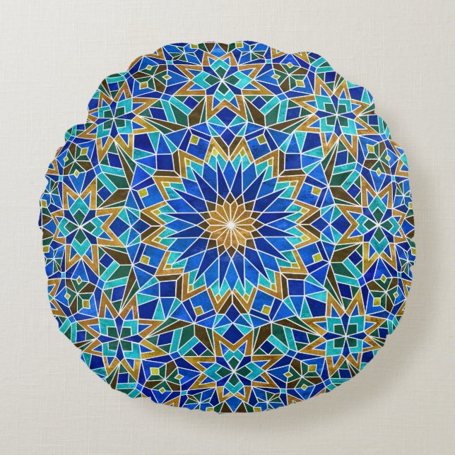 Moroccan Mosaic: Arabic Seamless Design Round Pillow (Front)