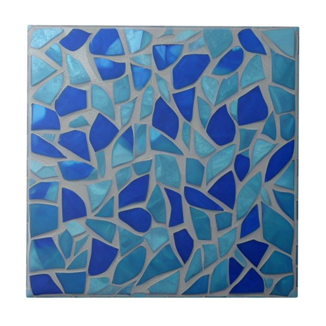 Moroccan mosaic blue navy aquamarine turquoise ceramic tile (Front)