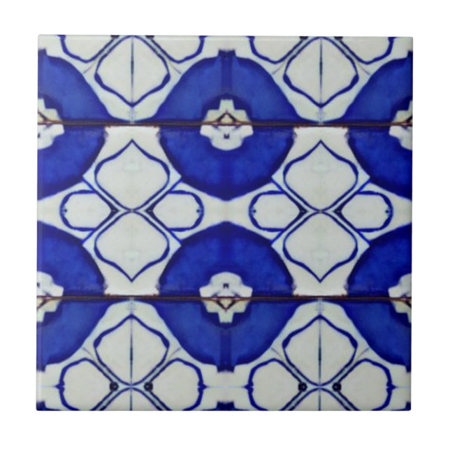 Moroccan mosaic blue white geometric decorative  ceramic tile (Front)