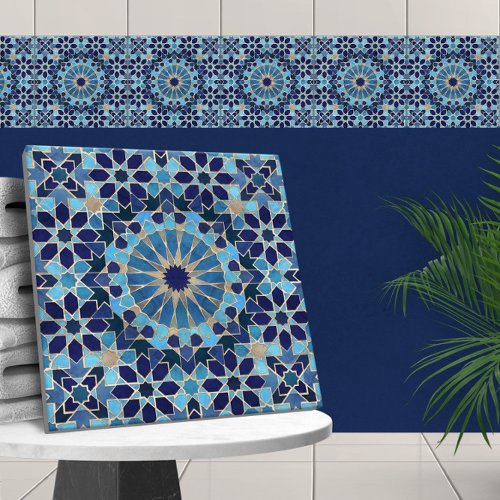 Moroccan Mosaic Blues and gold Ceramic Tile