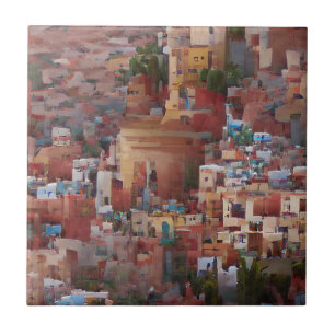 Moroccan mosaic city abstract digital art ceramic tile