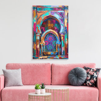 Moroccan Mosaic Fountain Architecture Oil Painting Canvas Print