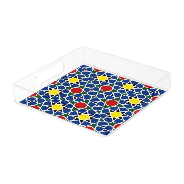  Moroccan Mosaic Geometric Pattern design tile Acrylic Tray (Angled)