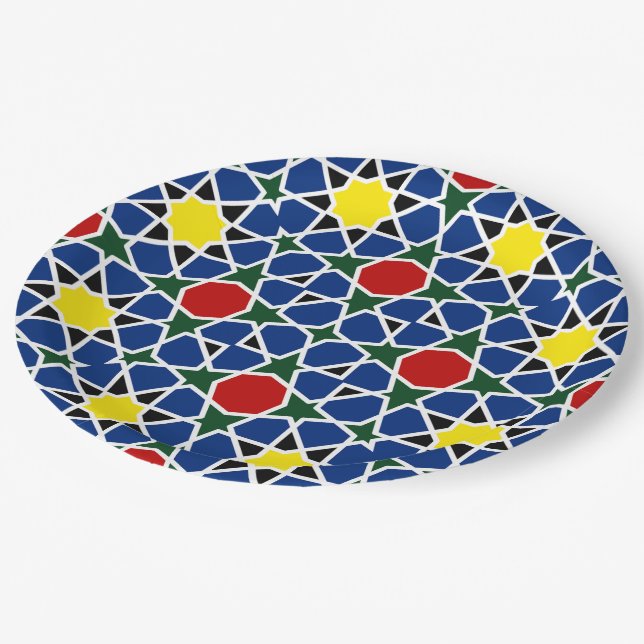  Moroccan Mosaic Geometric Pattern design tile Paper Plates (Angled)