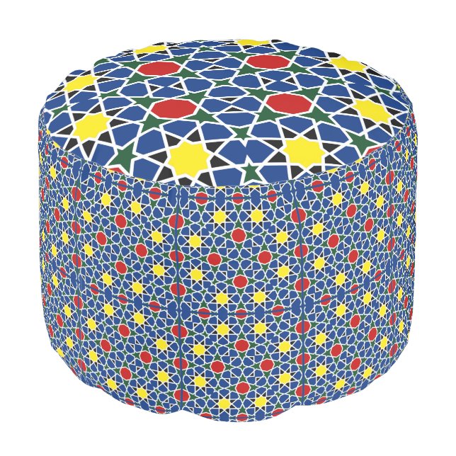  Moroccan Mosaic Geometric Pattern design tile Pouf (Angled Back)