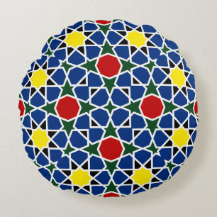  Moroccan Mosaic Geometric Pattern design tile Round Pillow