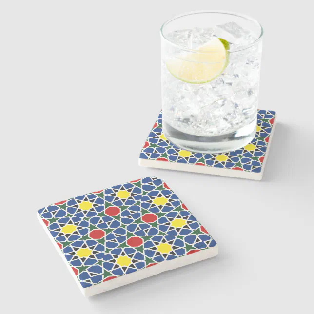 Moroccan Mosaic Geometric Pattern design tile Stone Coaster | Zazzle