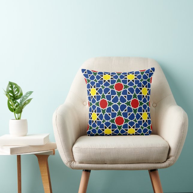  Moroccan Mosaic Geometric Pattern design tile Throw Pillow (Chair)