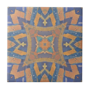 Moroccan mosaic geometric pattern peach navy blue ceramic tile
