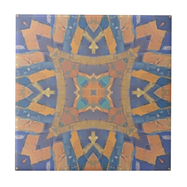 Moroccan mosaic geometric pattern peach navy blue  ceramic tile (Front)
