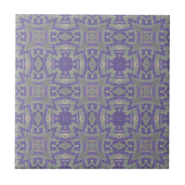 Moroccan mosaic geometric pattern purple olive ceramic tile (Front)