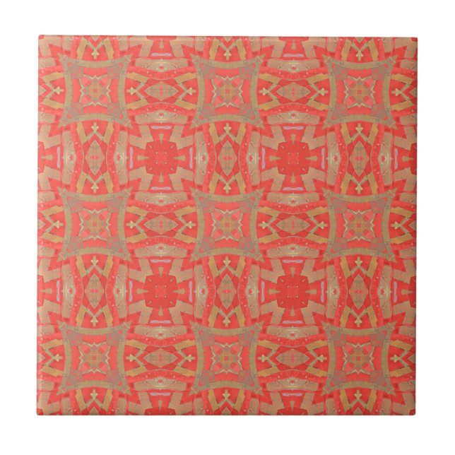 Moroccan mosaic geometric pattern red beige ceramic tile (Front)