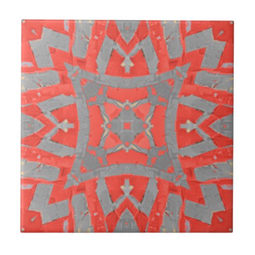 Moroccan mosaic geometric pattern red gray ceramic tile