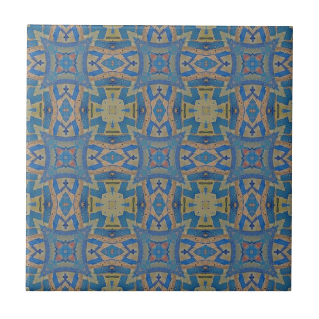 Moroccan mosaic geometric pattern turquiose green ceramic tile (Front)