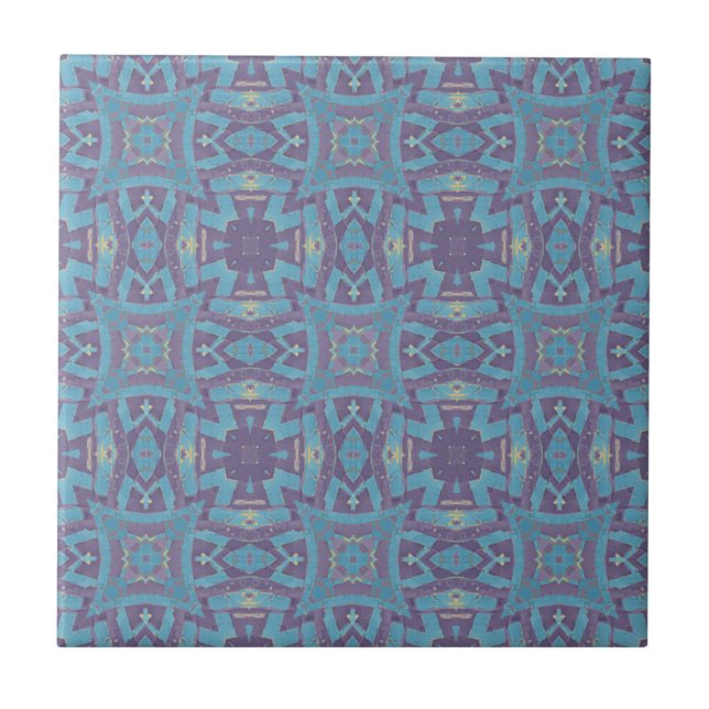 Moroccan mosaic geometric pattern turquoise purple ceramic tile (Front)