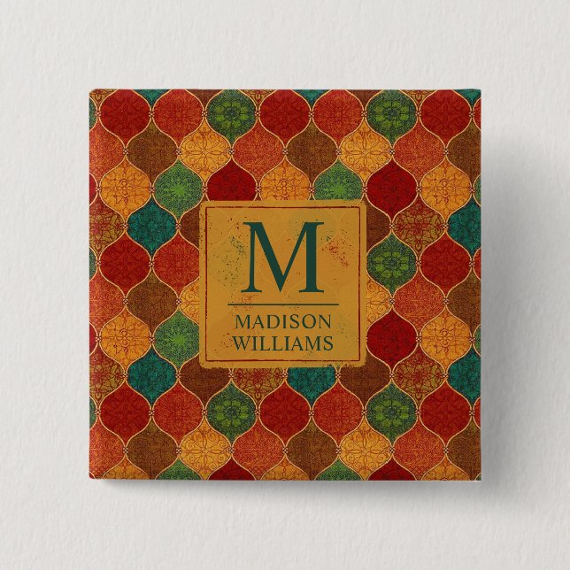 Moroccan Mosaic Geometric Seamless Aztec Pattern Button (Front)