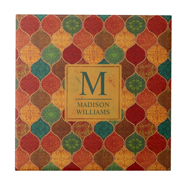 Moroccan Mosaic Geometric Seamless Aztec Pattern Ceramic Tile (Front)