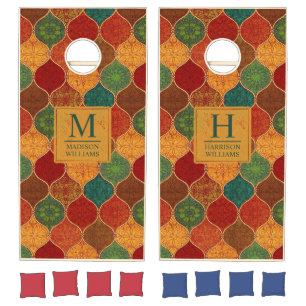 Moroccan Mosaic Geometric Seamless Aztec Pattern Cornhole Set