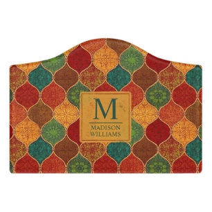 Moroccan Mosaic Geometric Seamless Aztec Pattern Door Sign
