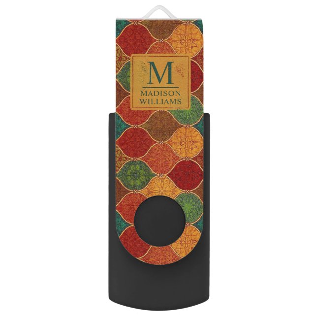 Moroccan Mosaic Geometric Seamless Aztec Pattern Flash Drive (Front Vertical)
