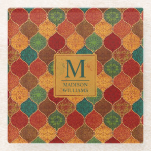 Moroccan Mosaic Geometric Seamless Aztec Pattern Glass Coaster