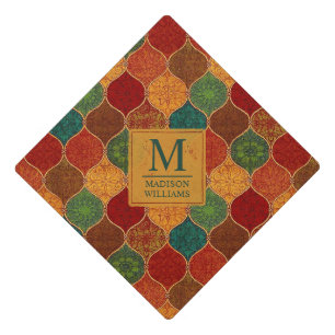 Moroccan Mosaic Geometric Seamless Aztec Pattern Graduation Cap Topper