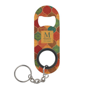 Moroccan Mosaic Geometric Seamless Aztec Pattern Keychain Bottle Opener