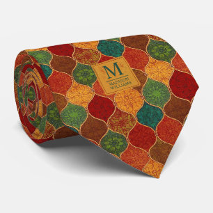 Moroccan Mosaic Geometric Seamless Aztec Pattern Neck Tie