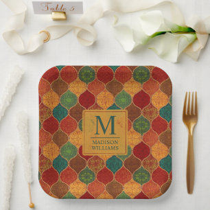 Moroccan Mosaic Geometric Seamless Aztec Pattern Paper Plates