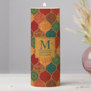 Moroccan Mosaic Geometric Seamless Aztec Pattern Pillar Candle