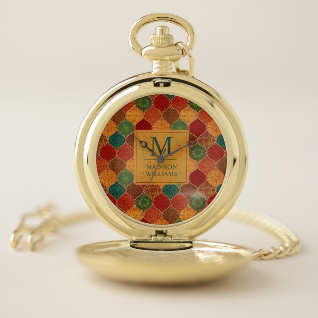 Moroccan Mosaic Geometric Seamless Aztec Pattern Pocket Watch (Inside)