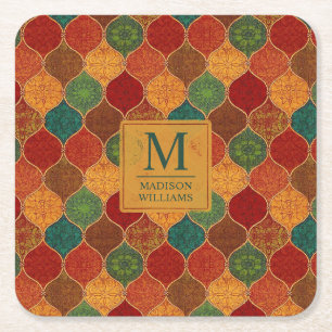 Moroccan Mosaic Geometric Seamless Aztec Pattern Square Paper Coaster